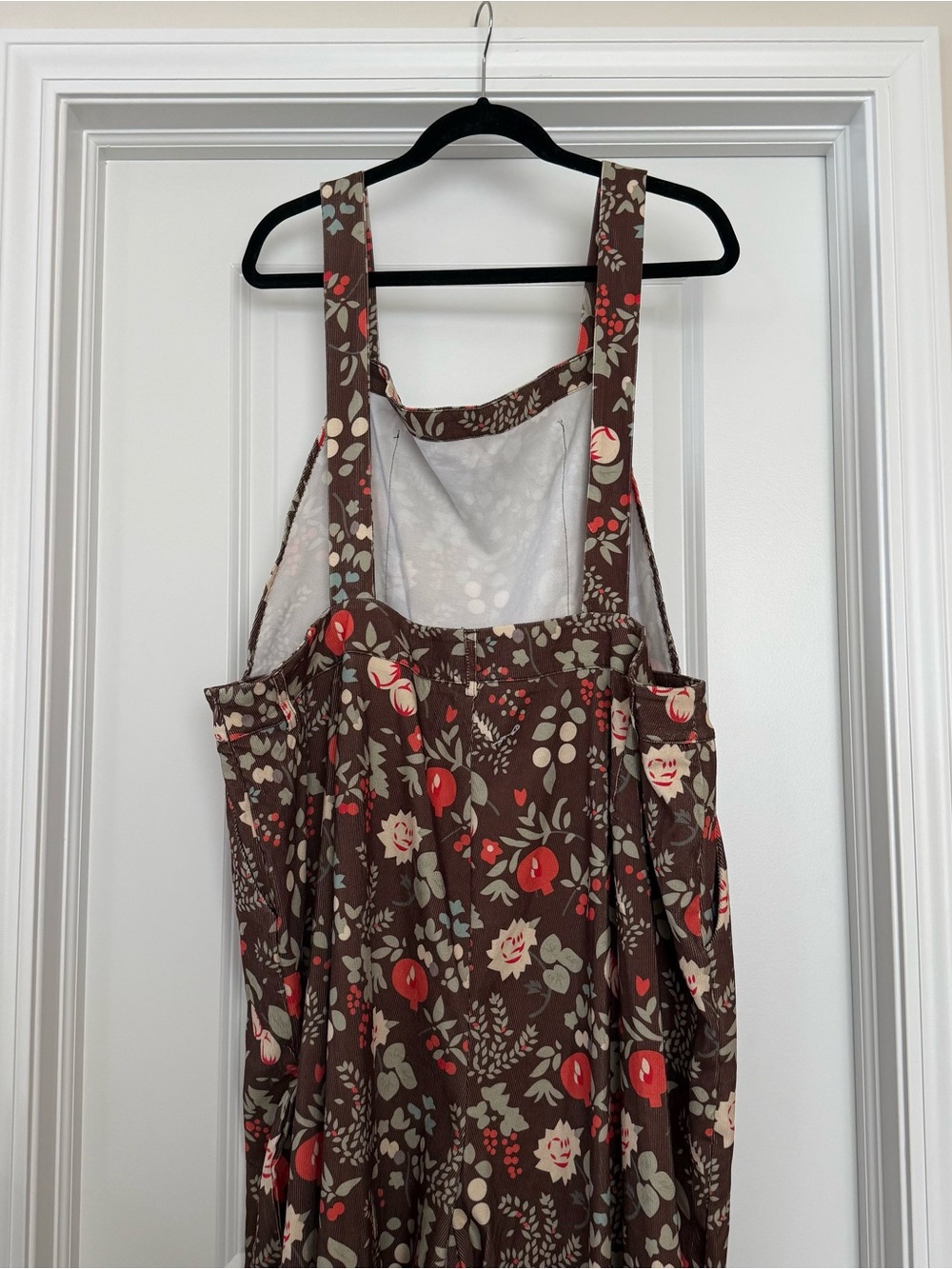 Cider Brown Floral Pinafore Jumpsuit with Red and Cream Accents - Picture 6 of 8